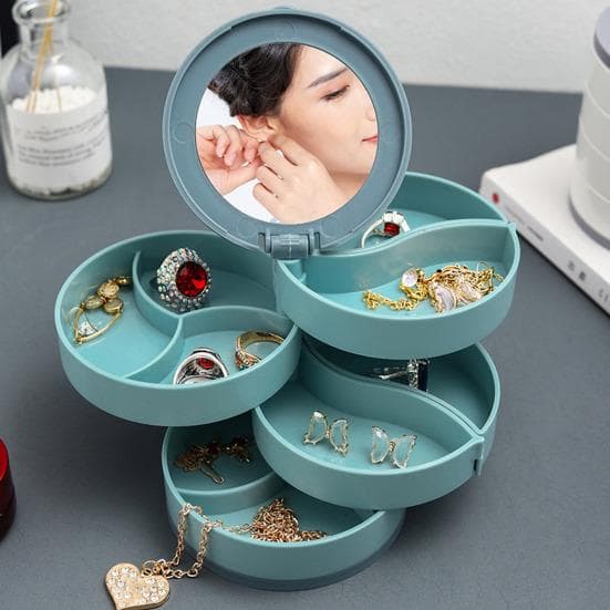 Caja de Almacenamiento de Joyas de Plástico Multicapa a Prueba de Polvo y Humedad Organizador de Joyas de Rotación de 360 Grados con Espejo