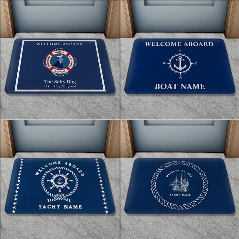 Felpudo con Nombre de Barco Personalizado Náutico Ancla Brújula Timón de Barco Cuerda Antideslizante Alfombra de Baño Decoración de Yate Alfombra
