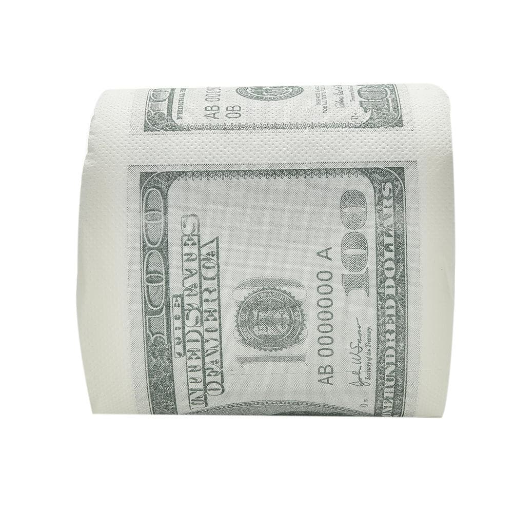 100.00 - Rollo de papel higiénico con billete de cien dólares + billete de un millón de dólares