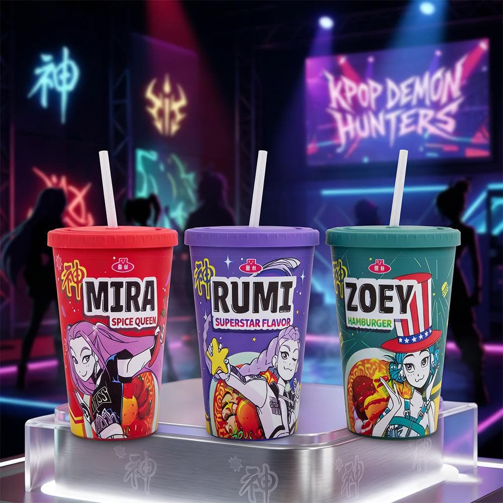 1PC Cazo Kpop Cazadores de Demonios Licencia Oficial PVC Taza con Pajita Gran Capacidad Elegante a Prueba de Fugas Recipiente para Bebidas Cumpleaños