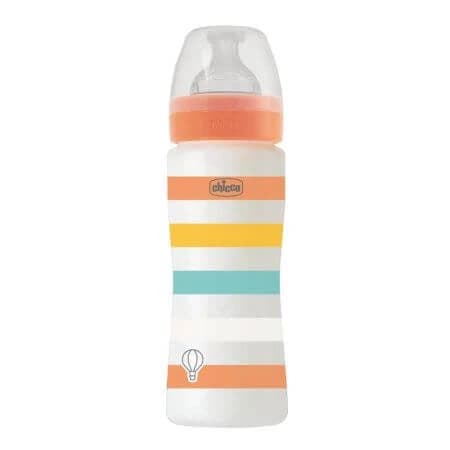 Biberón WB PP con tetina de silicona de flujo rápido Unisex, 4 meses+, Naranja, 330 ml, Chicco