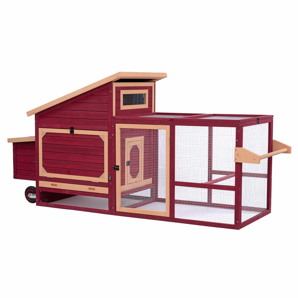 TIAKI gallinero de madera con ruedas - 236,6 x 78 x 114,4 cm (L x An x Al)