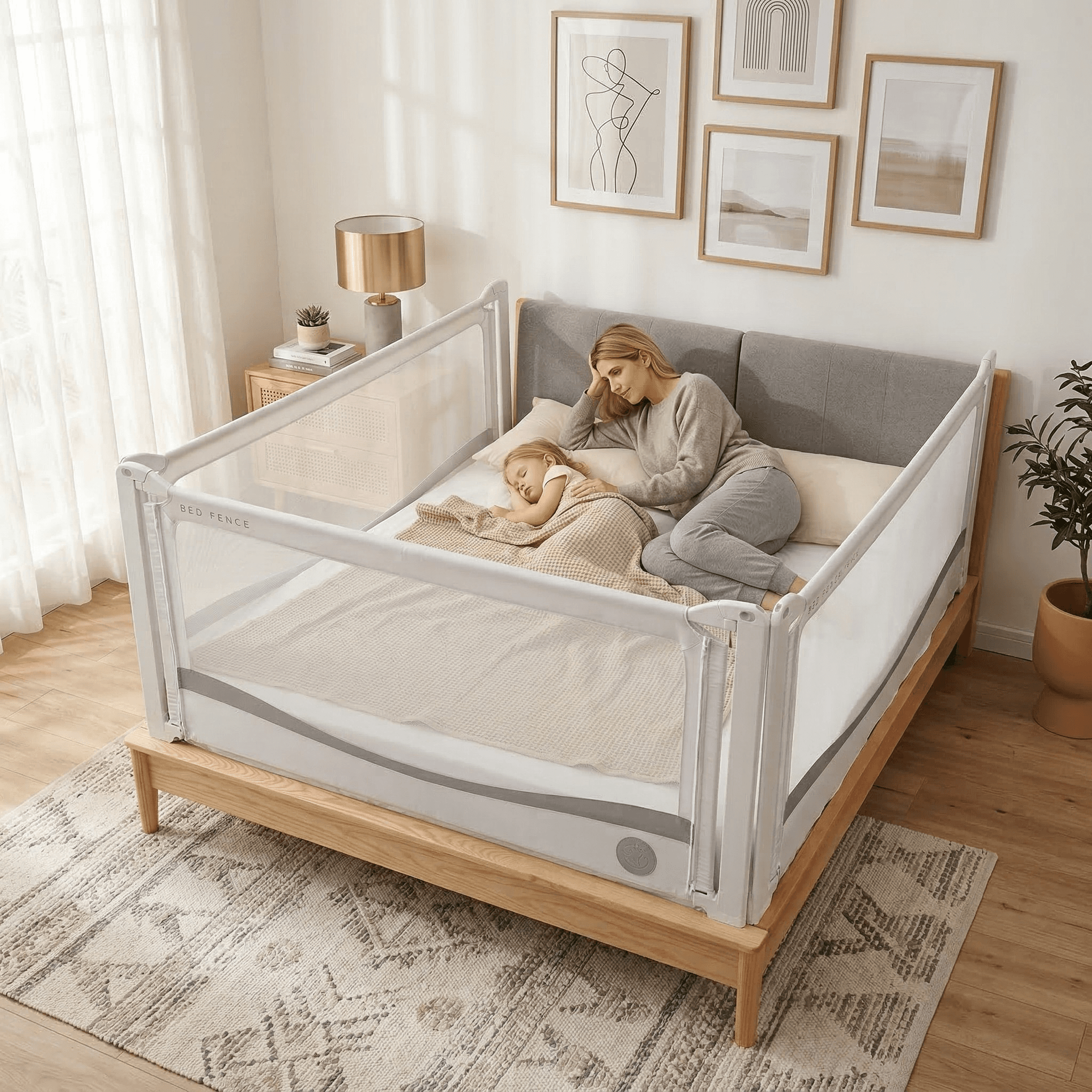 Barandilla de cama Monkey Mum® Premium - 120 cm - gris claro - liquidación