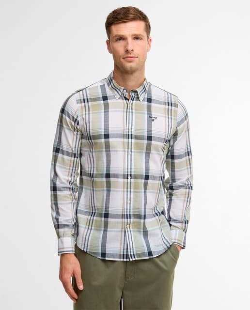 Barbour - Camisa de hombre manga larga con logo en lado izquierdo.