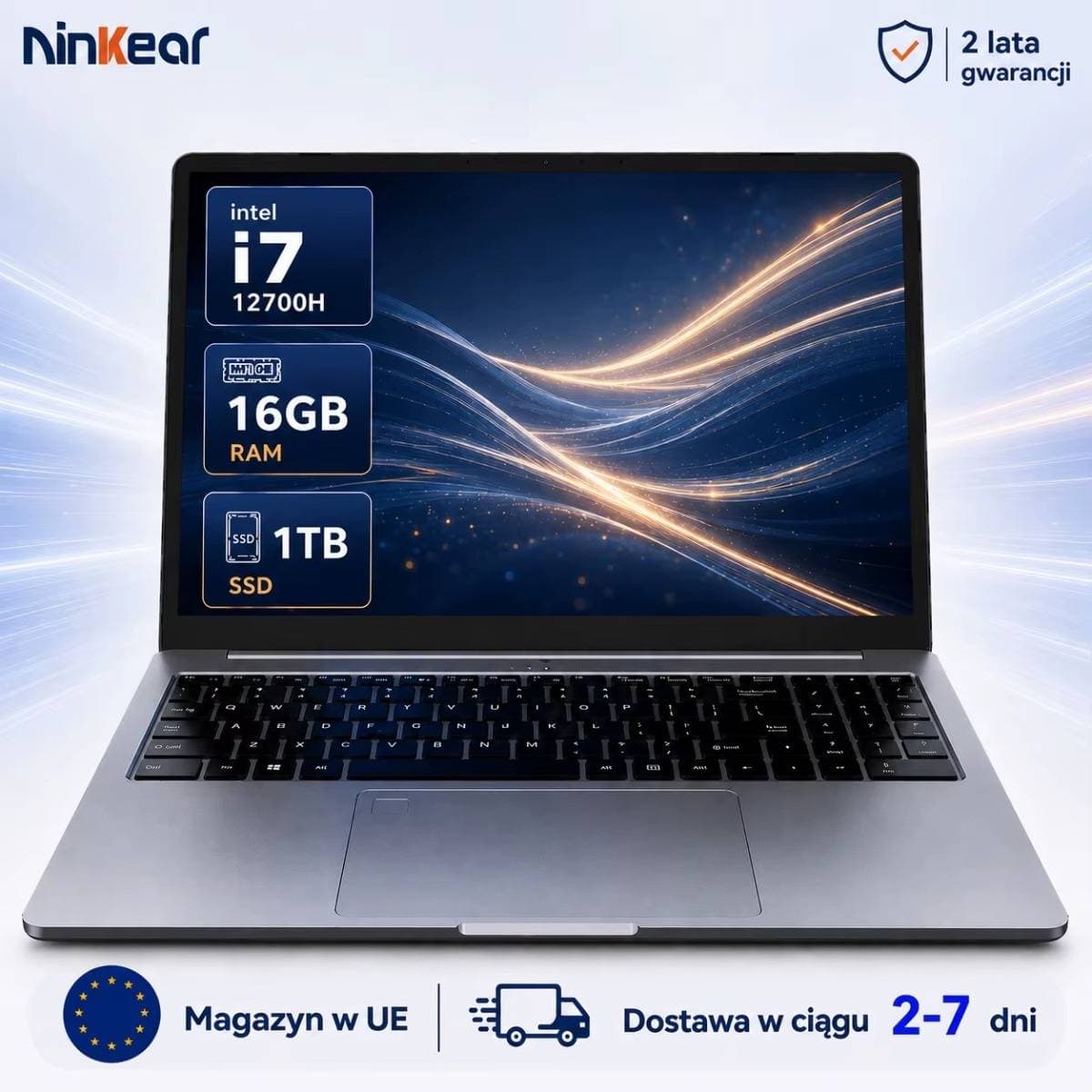 Ninkear N16 Pro 16 Inch Laptop Intel Core i7-12700H 16GB RAM 1TB SSD 2.5K 120Hz Display WiFi 6 Fingerprint Unlock Backlit Keyboard Fast Charge Slim No