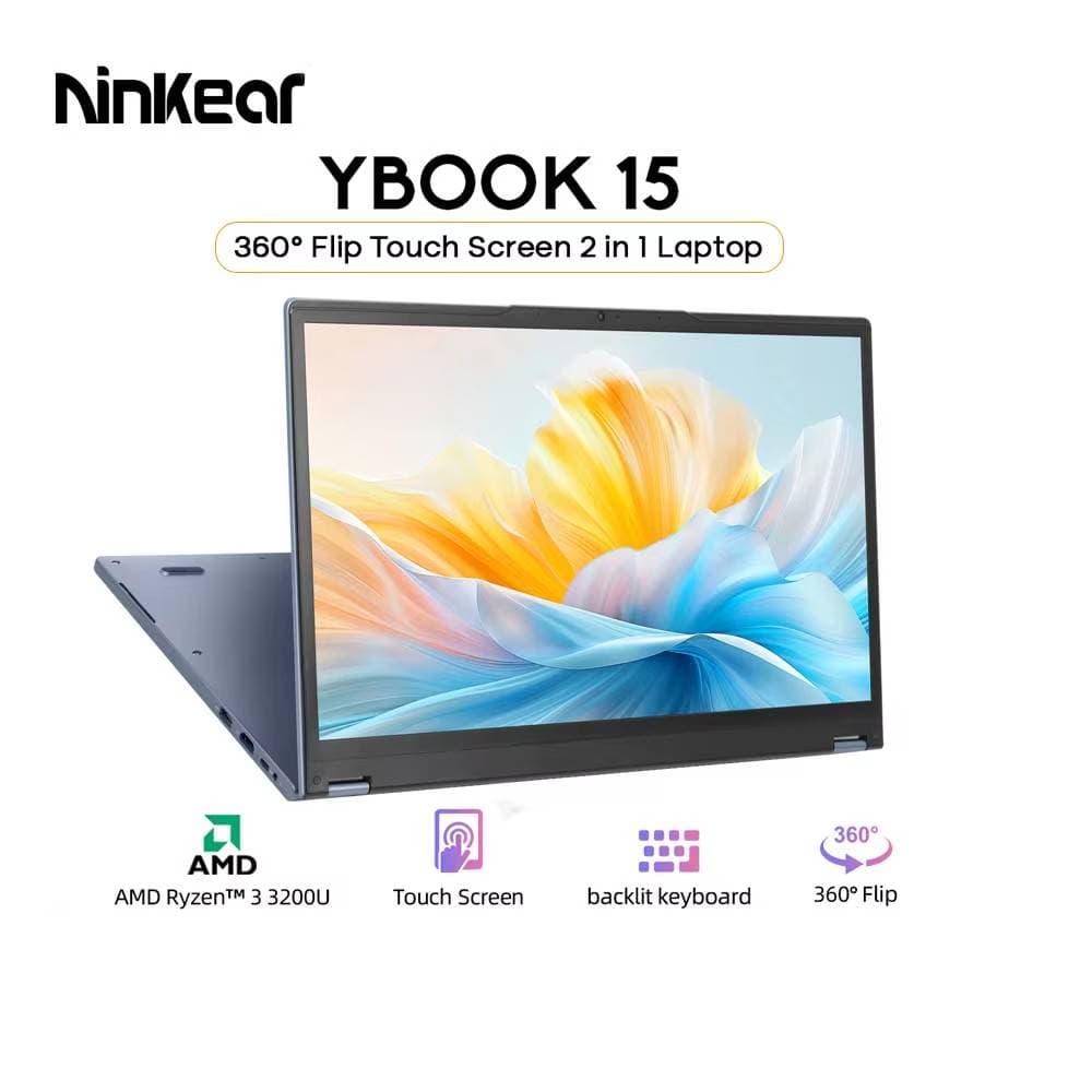 Ninkear YBOOK15 2 in 1 Laptop 360° flip 15.6' FHD IPS Touch Screen Tablet AMD Ryzen™ 3 3250U 16G DDR4+512GB SSD Windows 11 Pro