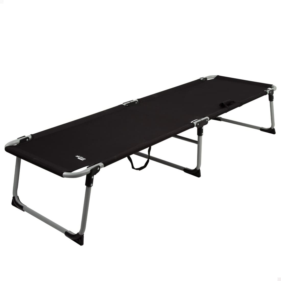 Cama plegable camping negra con topes antivuelco