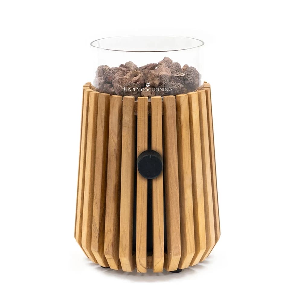 Lumi Lagune Chimenea de Gas de Sobremesa de Teca por Happy Cocooning – Diseño de Listones de Teca Sólida 1.98 kW – Compatible con EN417