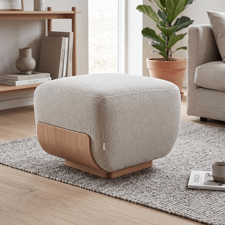 Pouf tapizado blanco roto Sasi