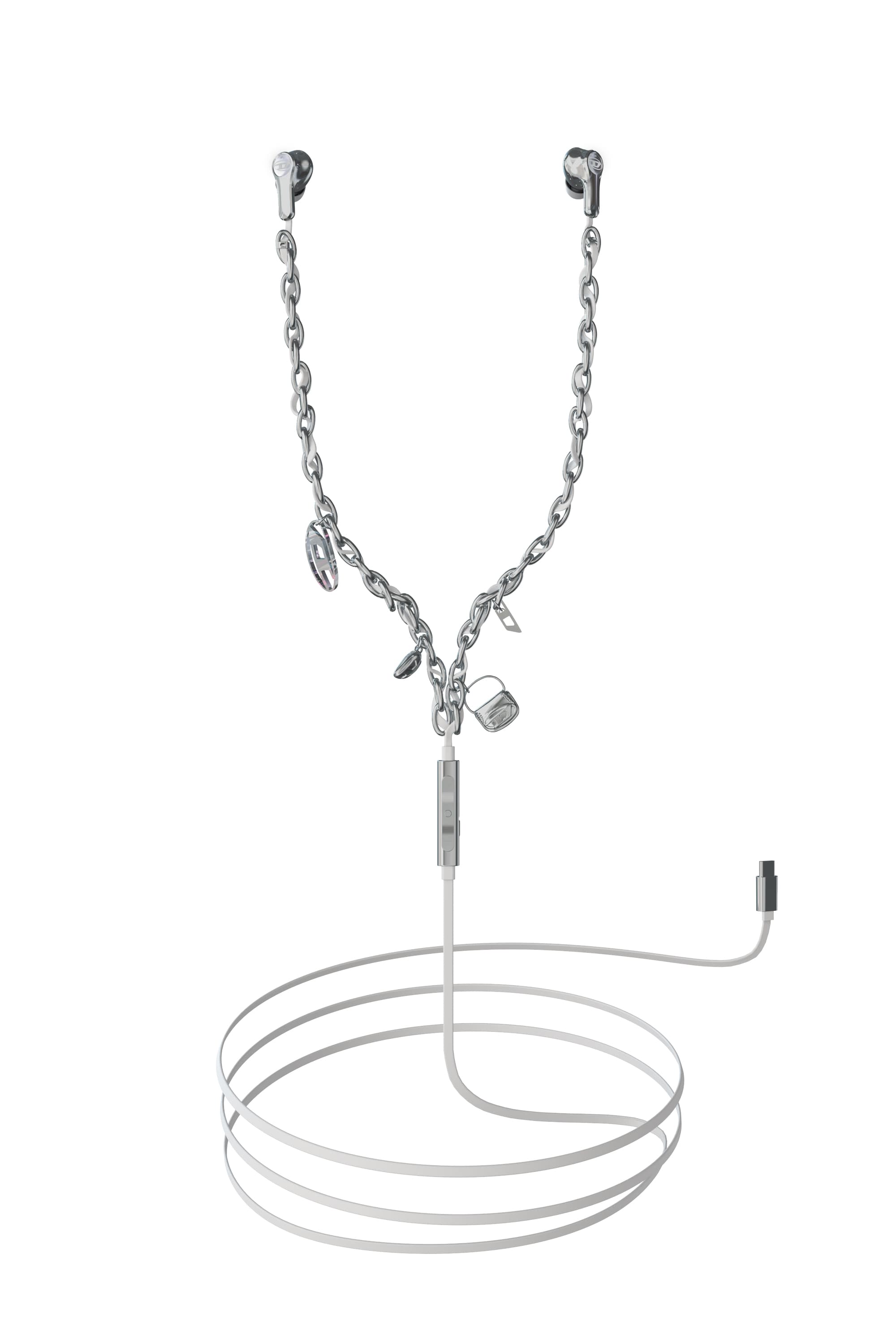 Diesel - Auriculares con cable y charms - Auriculares - Unisex - Plateado