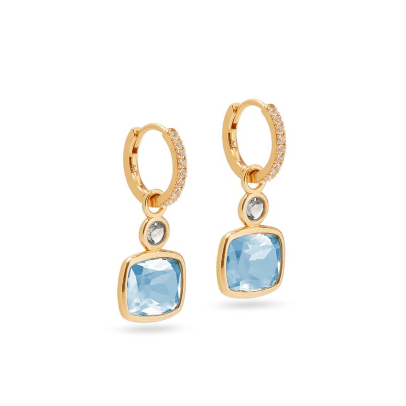 Aspinal of London Duo Gemstone Charm Hoop Earrings in Sky Blue Topaz, White Topaz & 18ct Gold Vermeil