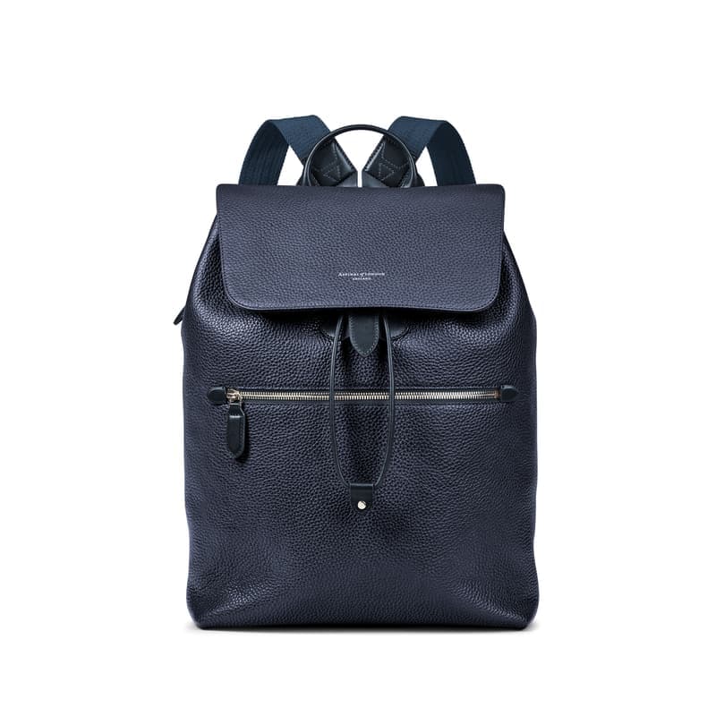Aspinal of London Reporter Leather Backpack in Navy Pebble