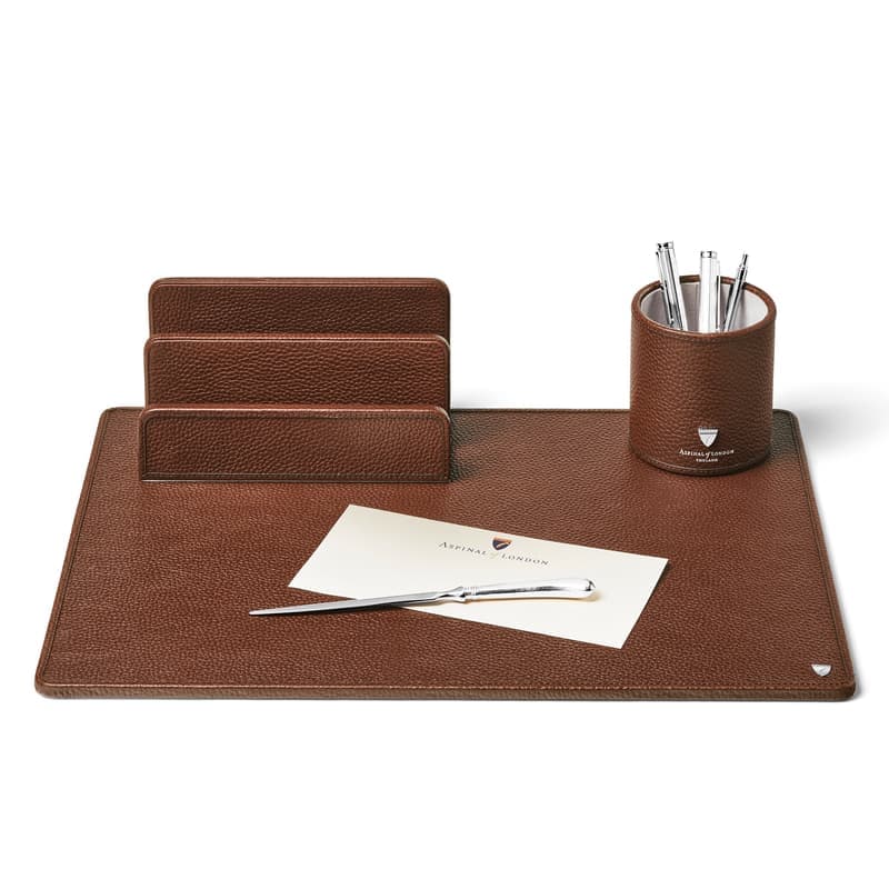 Aspinal of London A3 Desk Pad in Tobacco Pebble