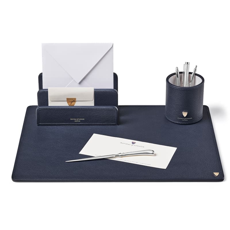 Aspinal of London A3 Desk Pad in Navy Pebble