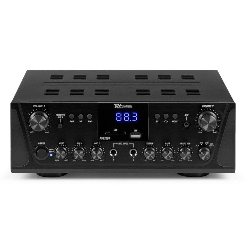 Amplificador estéreo Power Dynamics PV220BT 100W RMS Bluetooth USB/FM Control Graves y Agudos