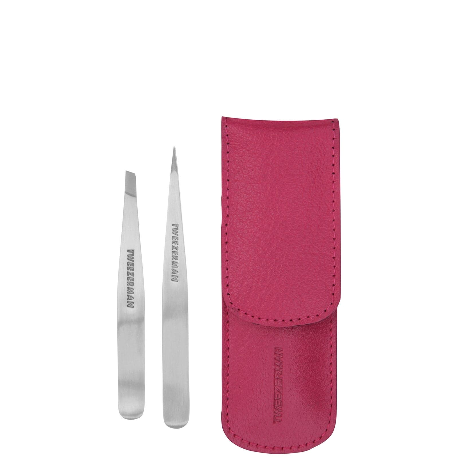 Conjunto Petite de Pinzas en Funda de Cuero de Tweezerman - Rosa