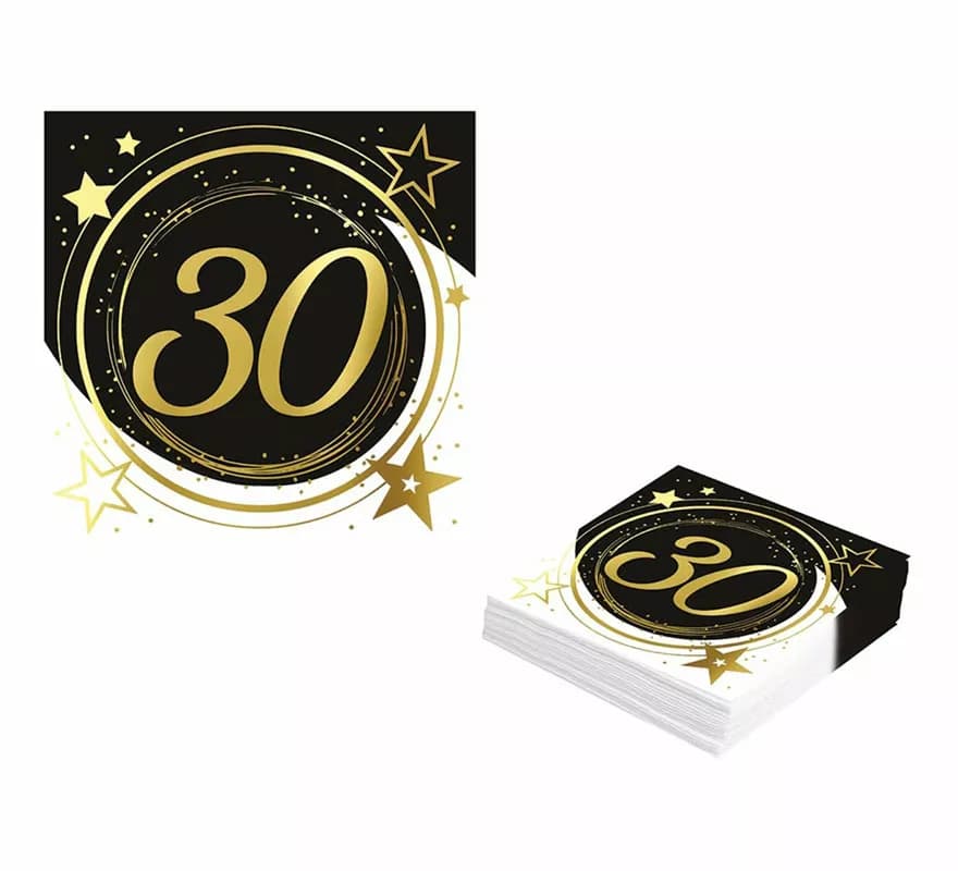 Pack de 12 Servilletas 30 Años Cumpleaños y Aniversarios de 33X33 cm