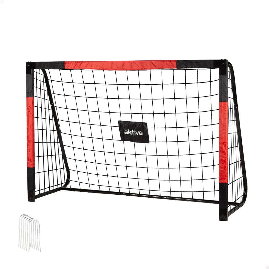 Portería de fútbol 180x60x120 cm de acero con red resistente y 6 piquetas