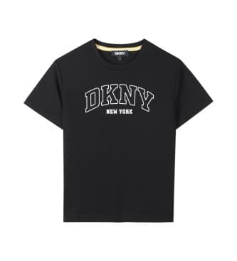DKNY unisex para niños. D62237 Camiseta de manga corta logo negro (10Y= 138cm), Casual, Poliéster, moda infantil